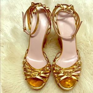 Gucci Alice Metallic Gold Wedge Sandals